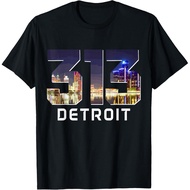 Men's cotton T-shirt 313 Detroit Area Code Night Skyline Vintage Pride Michigan T-Shirt