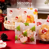 50/100Pcs Christmas Biscuit Packaging Bag Candy Ziplock Bags Cookie Bag Transparent Packaging Bag Sealed Sealer Wrapper Merry Christmas Gift Bag
