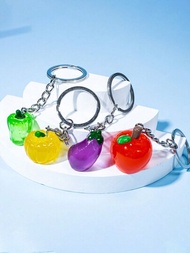 可愛的小型樹脂模擬水果和蔬菜掛件鑰匙圈，多彩有趣的蘋果、南瓜、茄子、辣椒鑰匙圈，可用於包飾、汽車鑰匙圈，是給朋友的完美禮物