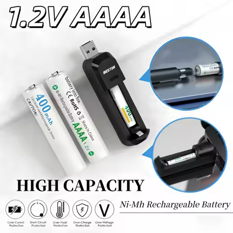1.2V AAAA 400mAh Rechargeable Ni-MH LSD Battery with Charger, Low Self Discharge, for Stylus Pen, Gl