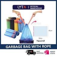 LYTA HOME 45*50CM Garbage Bag Dustbin Rubbish Trash Bag with Strap Rope (15pcs/Roll) L078 抽绳垃圾袋