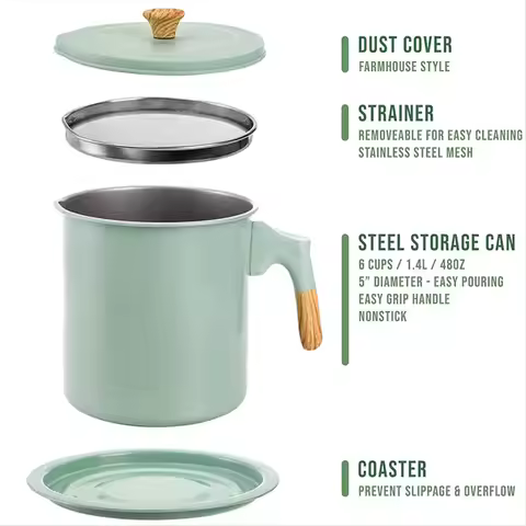 Bacon Grease Container with Strainer 1.4L Stainless Steel Oil Filter Pot Cooking Oil Storage Pot wit
