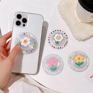 Little Flower Round Magsafe Phone Holder with Metal Ring and Package Stretchable Foldable Stand Transparent Phone Ring Grip for Girl for IPhone 15 12 13 14 15 Pro Max Magsafe Phone Case