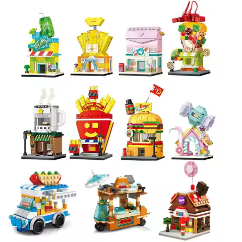Creative Architecture Street City Friends Burger King Chips House Coffee Candy Shop Model Building B