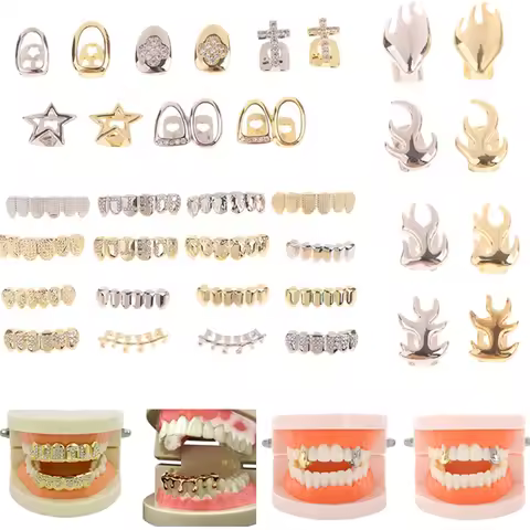 Hip Hop Single Tooth Dental Flame Teeth Caps Punk Metal Grill Cap Cosplay Party Teeth Grillz Dental 