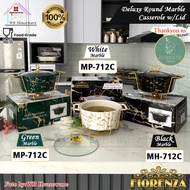FIORENZA round buffet serving container with marble series ceramic motif and glass lid casserole sou