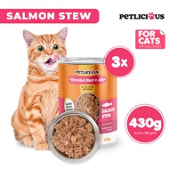 Petlicious Shredded Meat in Jelly Adult Cat and Kitten Wet Food Can Salmon Stew 430g BUNDLE OF 3