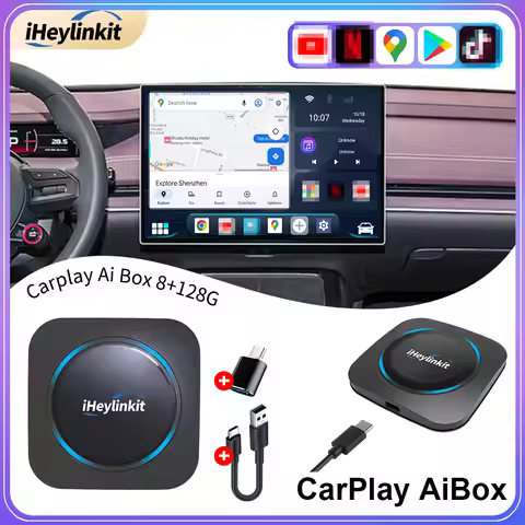 iHeylinkit Smart AI Box QCM6115 Android 13 Wireless CarPlay Android Auto Adapter 128GBBuilt-in video