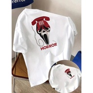 T-Shirt Filem Seram Wajah Hantu Wanita - Cetakan Telefon dan Topeng Siri "Scream" Klasik, Baju Kasua