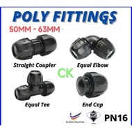 HDPE Poly Pipe Fittings 50mm 63mm Poly Pipe Connector Straight Coupler Straight Coupler Elbow Tee