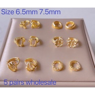 5 pairs Bangkok gold earrings Mixed style size 6.5mm 7.5mm size s .m