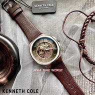 [Original] Kenneth Cole KCWGE2233103 Automatic Men's Watch with Gun Skeleton Dial Brown Genuine Leat