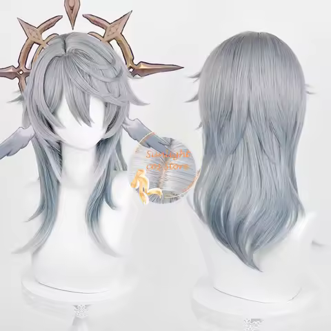 HSR Sunday Cosplay Wig 52cm Long Gray Blue Gradient Wig Heat Resistant Synthetic Hair Halloween Unis