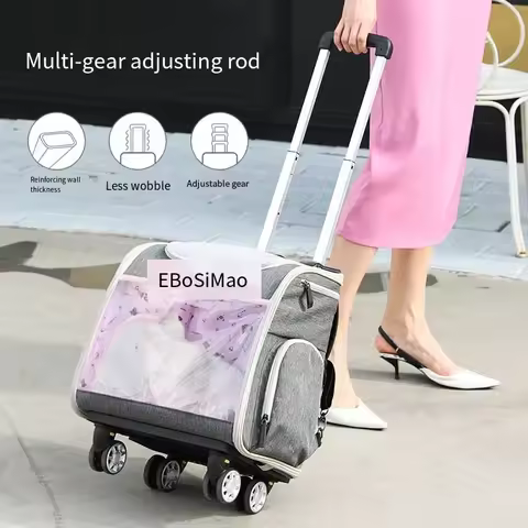 Transparent Pet Cat Backpack Trolley Bag Detachable 4 Wheels Pet Travel Carrier Space Capsule Cat Do