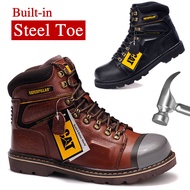 Caterpillar Kasut kerja lelaki Men's First Layer Cowhide Martin Boots Ankle Work Boots Steel Toe Saf