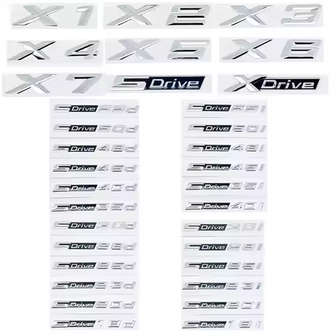 3D ABS Glossy Silver Car Emblem Sticker for BMW X1/X2/X3/X4/X5/X6/X7/GT - Fit sDrive18i/20i/23i/25i/