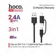 Cáp sạc Hoco X41 3 in1 sạc nhanh 2.4A dây dù chống đứt dài 1m
