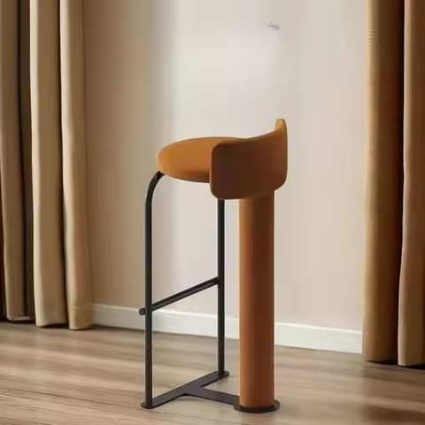 Modern Luxury Velvet Upholstered Bar Stool with Footrest Round Backrest Counter Height Chair for Caf