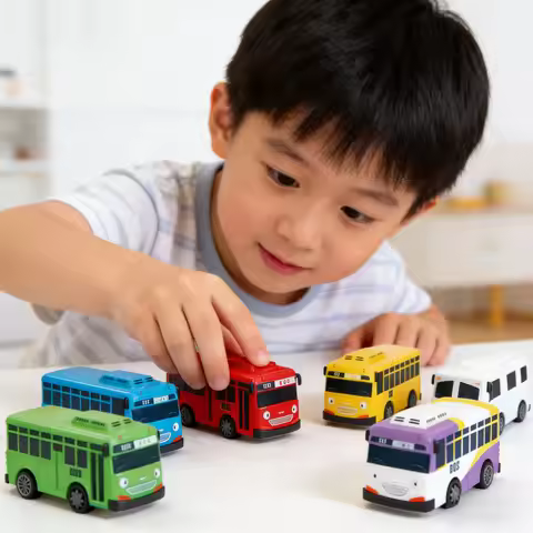 Korean Anime Tayo the Little Bus Mini Plastic Pull Back Blue Tayo Gani Yellow Lani Green Red Rogi Ca
