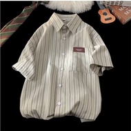 STAR FRUIT Áo sơ mi thường ngày cho nam Áo sơ mi thường ngày đẹp trai kẻ sọc ngắn áo có tay Nhật Bản