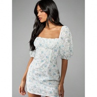Empire Waist Milkmaid Mini Dress Puff Sleeve Square Neck Broderie Anglaise Cottagecore Spring Summer