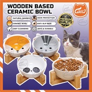 CATTO Wooden Based Ceramic Pet Dog Cat Food Bowl Food Dispenser Feeder Cat Dog Bowl Pet Bowl Pet Fee