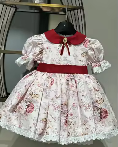 0-12Y Baby Girl Summer Floral Vintage White Dress for Birthday Photography Holiday Eid B512