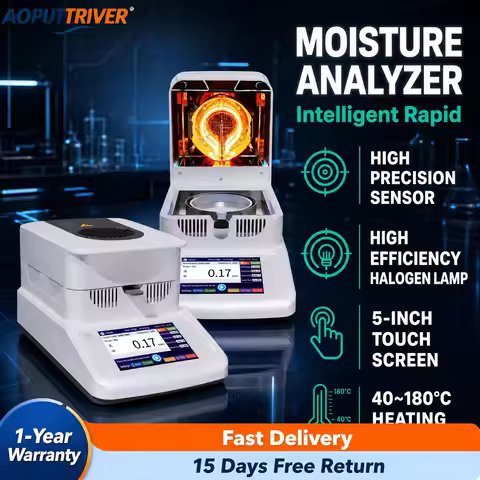 Halogen Moisture Analyzer 120g/0.001g 0.01% Accuracy Lab Moisture Balance Tester, 40-180°C, 100 Reco