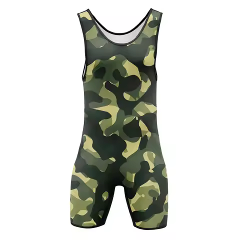 Camouflage Wrestling Singlet Suit Fitness One Piece Sleeveless Leotard Skinsuit Men's Outfit GYM Tri