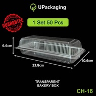 [50 Pcs] CH-16-A Clamshell Container Transparent OPS Plastic Locking Food  Clear Bakery Cake Box CH1