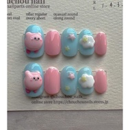 Fake NAILS CUTE PRESS ON NAILS KIRBY PINK BLUE CUTE FALSE NAILS