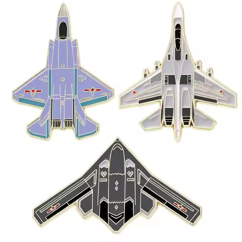 Model Funny Fighter Jet Awacs Enamel Brooches Transport Plane Helicogyre Tanker Aircraft Golden Pins