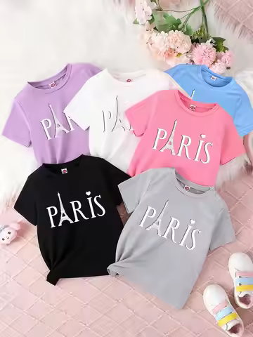 Children's short-sleeved T-shirts for boys and girls, loose and breathable,paris eiffel tower, paris