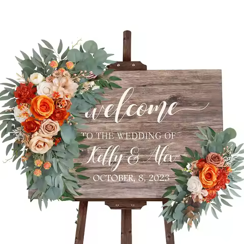 Yannew Wedding Welcome Sign Flowers Terracotta Artificial Arch Flower Swag for Ceremony Reception Fa