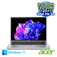 【硬碟升級特仕版】ACER Swift Go 14 SFG14-71T-55QB 銀 14吋觸控Evo筆電 (WUXGA IPS 觸控/Intel i5-13500H/16G DDR5/512G+1T PCIE SSD/WIN 11)