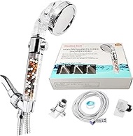 Mealine Bath Filtration Shower Head with 6.5 Feet Stainless Steel Hose and Bracket, High pressure Saving Water, 3 Setting Spray Showerhead, Good for Skin and Hair (ceramic beads)
