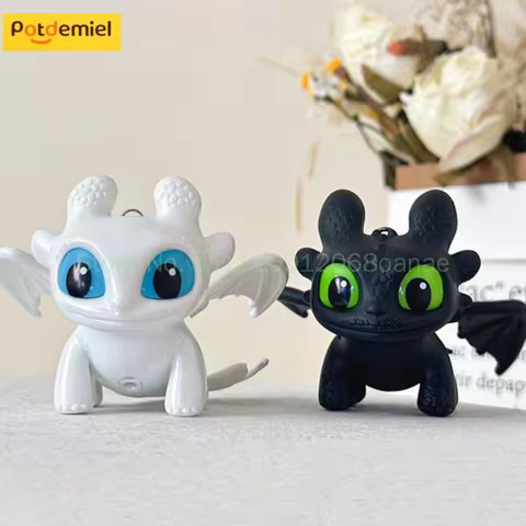 Potdemiel Honey Jar Keychain Toothless & Light Fury Car Key Ring How to Train Your Dragon Couple Pen