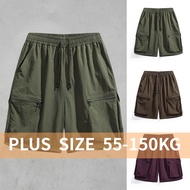 【Plus Size】9XL 8XL Men Cotton Shorts Oversize Outdoor Pocket Breathable Solid Color Cargo Shorts