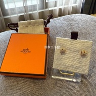 Hermes 98新閒置 Pop H Mini耳環 奶茶色玫瑰金