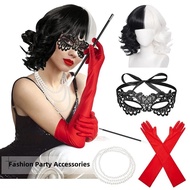 Anime Cruella De Vil Wig Curly Half Black Half White Wigs Cosplay Women Girls Short Hair Cute Hallow