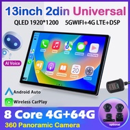 13inch 8Core 4G+64G Android Car Player 360 camera system with 4G sim card slot Apple Carplay Bluetoo