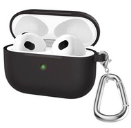 ［包郵］AirPods 3 Case Cover Silicone Protective Case Skin for Airpods 3rd Generation Charging Case 2021 (Front LED Visible) Black 保護矽膠保護套, 帶扣、輕薄、前方可見 LED 、防震、防刮加厚保護套，適用於 AirPods 3 充電盒保護套  Free Shipping Black 黑色