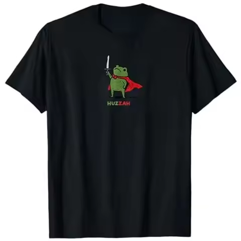 Huzzah Frog Knight Funny Sword Meme Quote T-Shirt Y2k Art Aesthetic Clothes Novelty Gift Cotton Stre