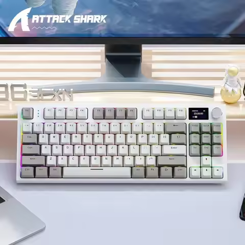 ATTACK SHARK K86 Mechanical Keyboard with Metal Knob,TFT Smart Color Screen,87-key Layout,RGB Lighti
