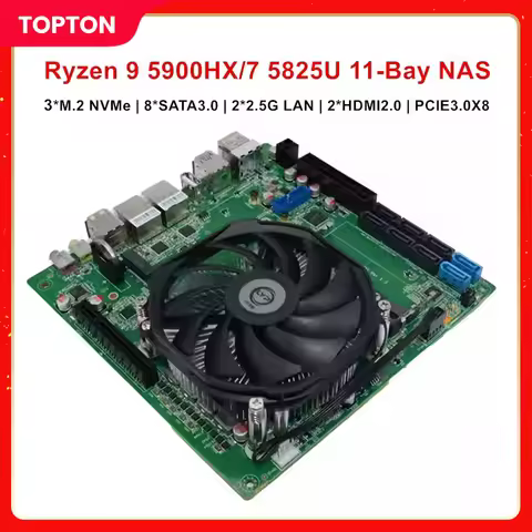 Topton 11-Bay ITX NAS Motherboard AMD Ryzen 9 5900H HX 7 5825U 5600U 3*NVMe 8*SATA 2*2.5G LAN 2*DDR4