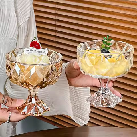 300ml Glass Ice Cream Cup Ins Style Dessert Yogurt Cups Hand Painted Goblet Fruit Pudding salad bowl