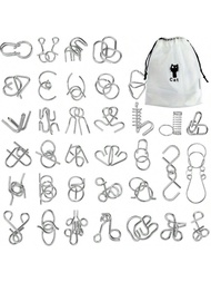 Metal Wire Puzzle With Bag, Brain Teasers IQ Test Disentanglemen Iron Chain Unlock Interlocking Game