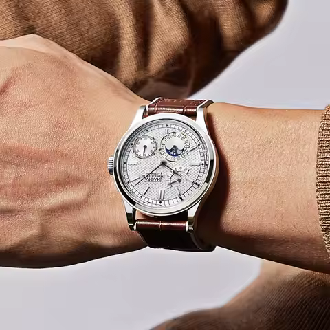 Haofa 2372 Calendar Mens Watch Automatic Mechanical Luminous Moon Phase Man Watch Luxury Business Wr