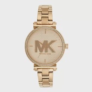 MICHAEL KORS MK LOGO菱格刻紋鑲水鑽不鏽鋼指針錶-金