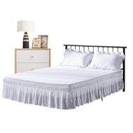 Queen Bed Skirt Wrap Around Elastic Dust Ruffled Lace Bed Skirt Adjustable Belts White Frame Cover Easy To Install All Bed Size